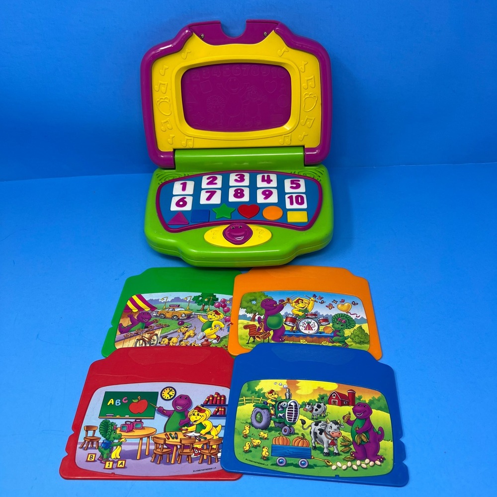 Barney Learning Laptop OS Multi Color Interactive Preschool Toy With 4 Cards